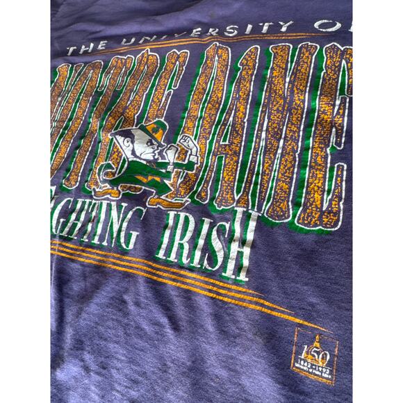 VTG ‘92 Notre Dame Fighting Irish Team Edition Thrashed Faded Blue XL Dbl Sleeve - Picture 3 of 10